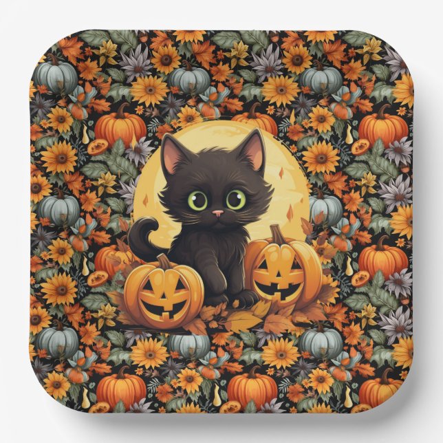 Assiettes En Carton Halloween Kitten (Recto)