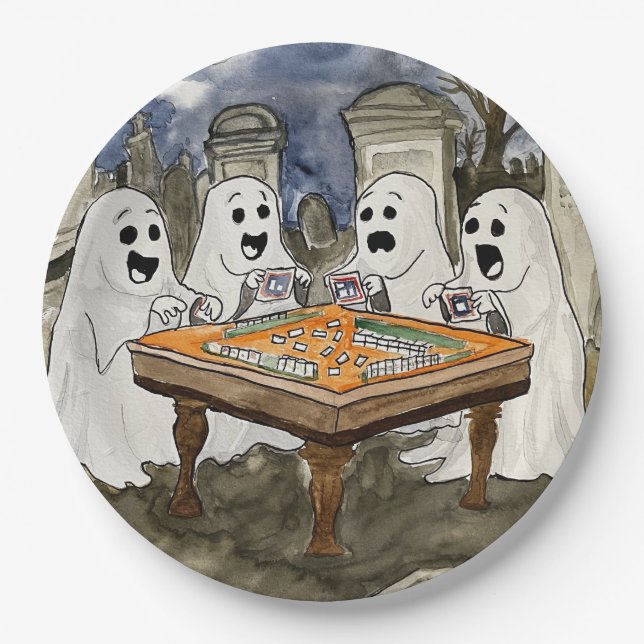 Assiettes En Carton Halloween Mahjong Ghosts (Devant)
