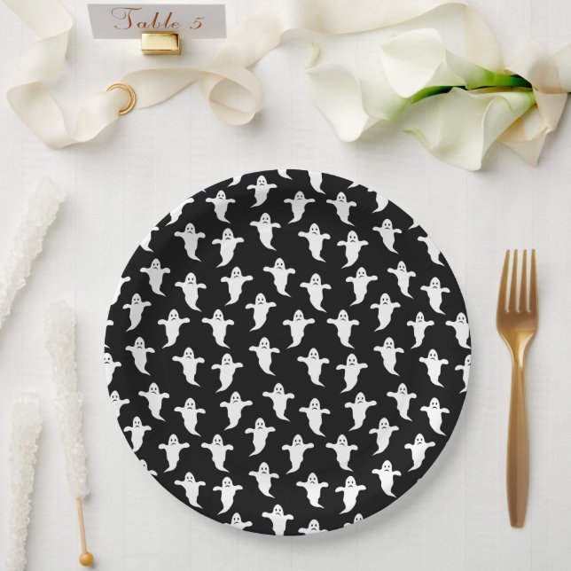 Assiettes En Carton Halloween moderne simple noir et blanc Fantômes (Mariage)