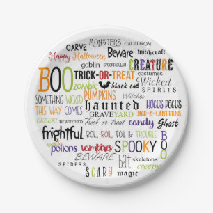 Assiettes En Carton Halloween Mots Typographie Plaques de fête amusant