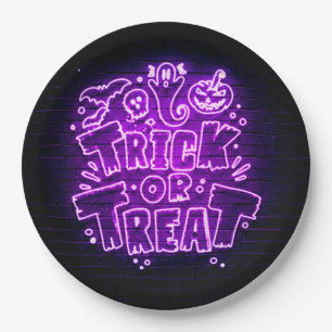 Assiettes En Carton Halloween Neon Llow Look Purple Trreat Party
