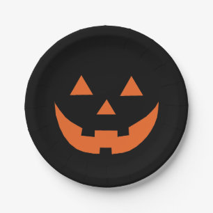 Assiettes En Carton Halloween orange noir Jack-o'-lantern effrayant dr