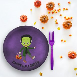 Assiettes En Carton Halloween Party pour enfants Frankenstein Plaque p