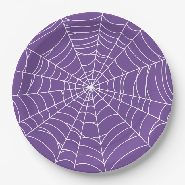 Assiettes En Carton Halloween Party, Spider Web, Purple and White (Devant)