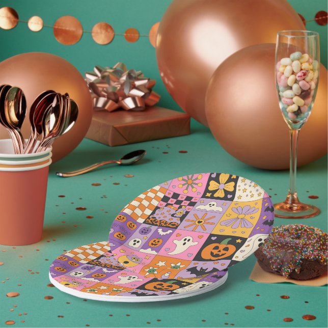 Assiettes En Carton Halloween Patchwork Motif - Carrés festifs avec (Multi)