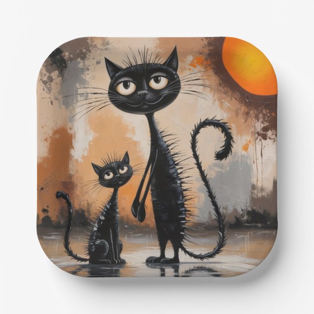 Assiettes En Carton Halloween Petit Chat Gros Chat (Recto)