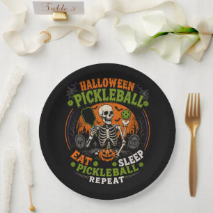 Assiettes En Carton Halloween Pickleball Squelette Sport Fantôme
