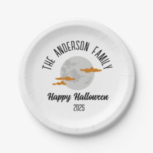 Assiettes En Carton Halloween Pleine lune brillante Nom personnalisé