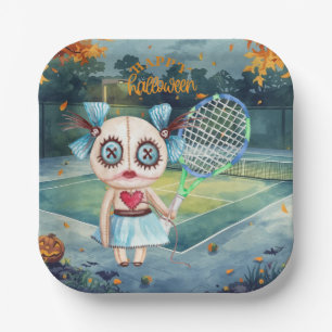 Assiettes En Carton Halloween pour le joueur de tennis avec raquette