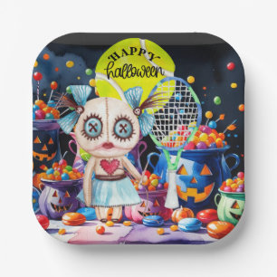 Assiettes En Carton Halloween pour le joueur de tennis avec raquette