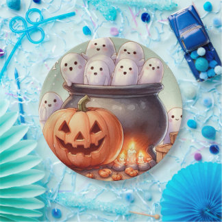 Assiettes En Carton Halloween Pumpkin and Ghosts