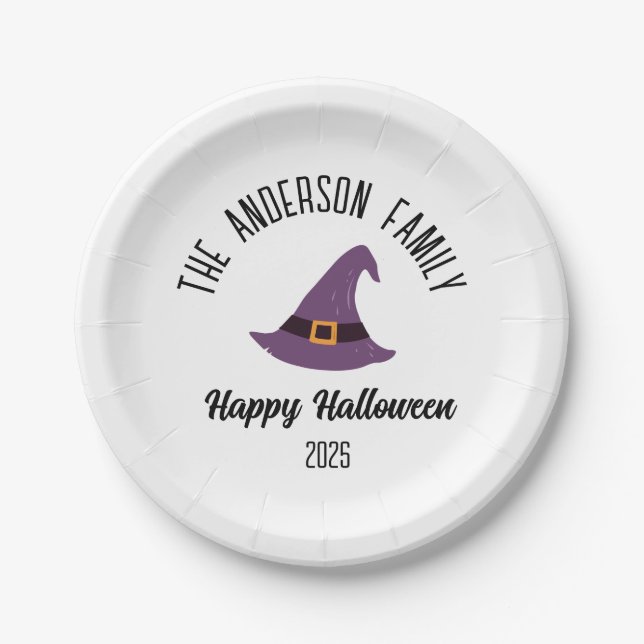 Assiettes En Carton Halloween Purple Witple Casquette Nom personnalisé (Devant)