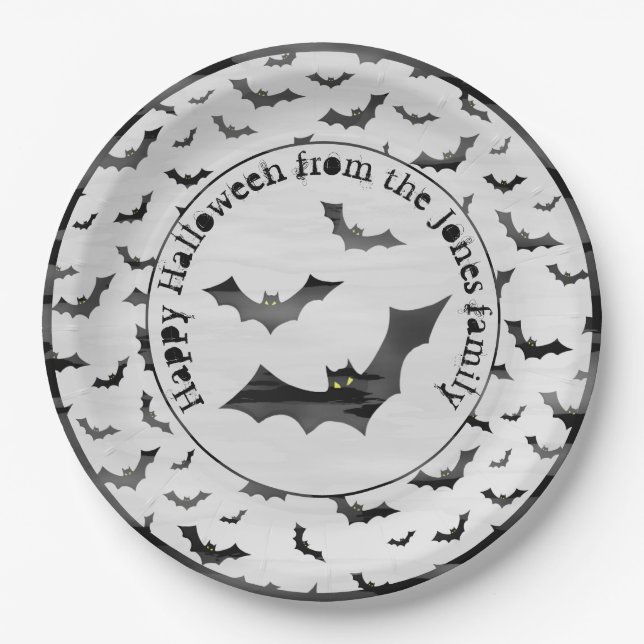 Assiettes En Carton Halloween Random Iconic chauves-souris Motif noir/ (Devant)