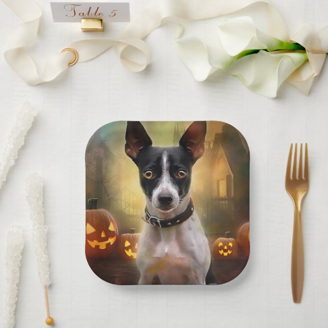 Assiettes En Carton Halloween Rat Terrier Avec La Peur Citrouille (Mariage)