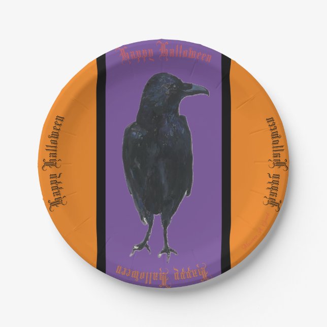 Assiettes En Carton Halloween Raven Crow Maureen Girard (Devant)