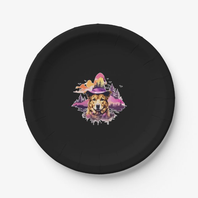 Assiettes En Carton Halloween rose chien 2 (Devant)