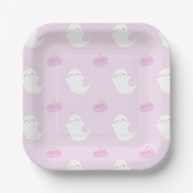 Assiettes En Carton Halloween rose mignon (Recto)