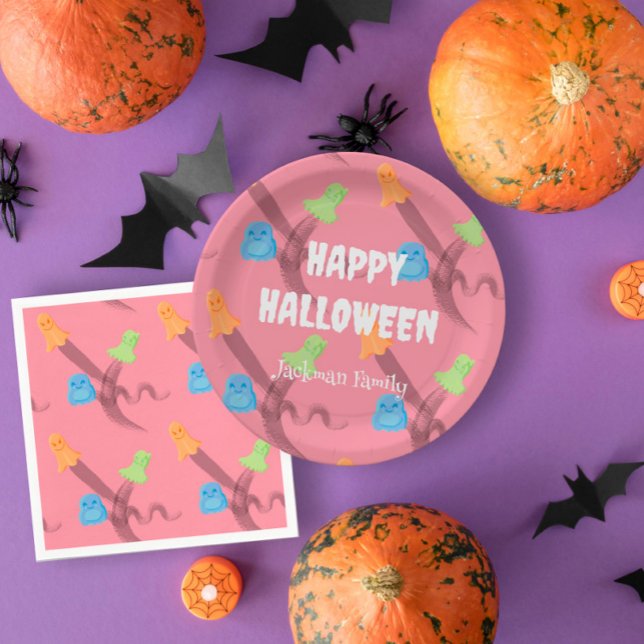 Assiettes En Carton Halloween rose mignonne personnalisable (Cute pink Halloween customizable Paper Plates
)
