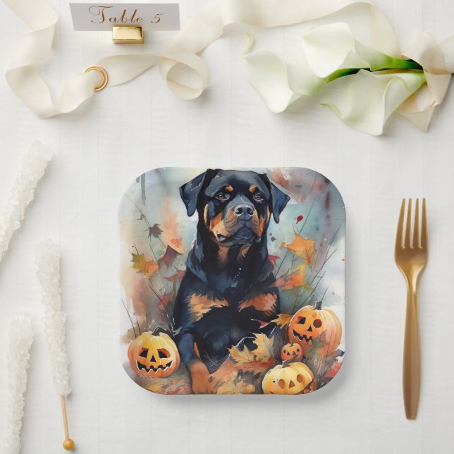 Assiettes En Carton Halloween Rottweiler avec la peur Citrouille (Mariage)