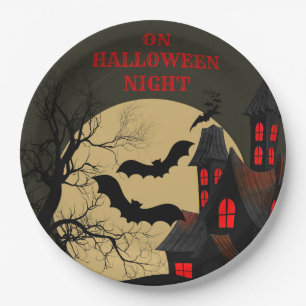 Assiettes En Carton Halloween Rouge noir Haunted Maison Pleine lune ch