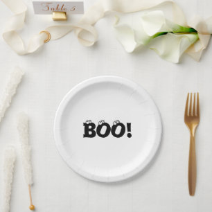 Assiettes En Carton Halloween Scary Boo! yeux noir blanc