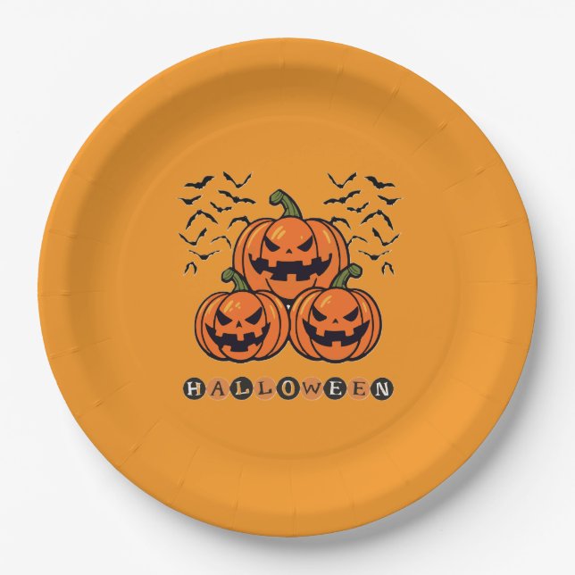 Assiettes En Carton Halloween Scary Pumpkin (Devant)