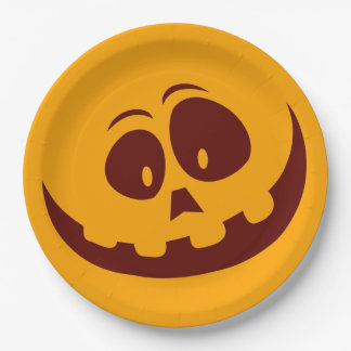 Assiettes En Carton Halloween Smiley Face orange et Brown
