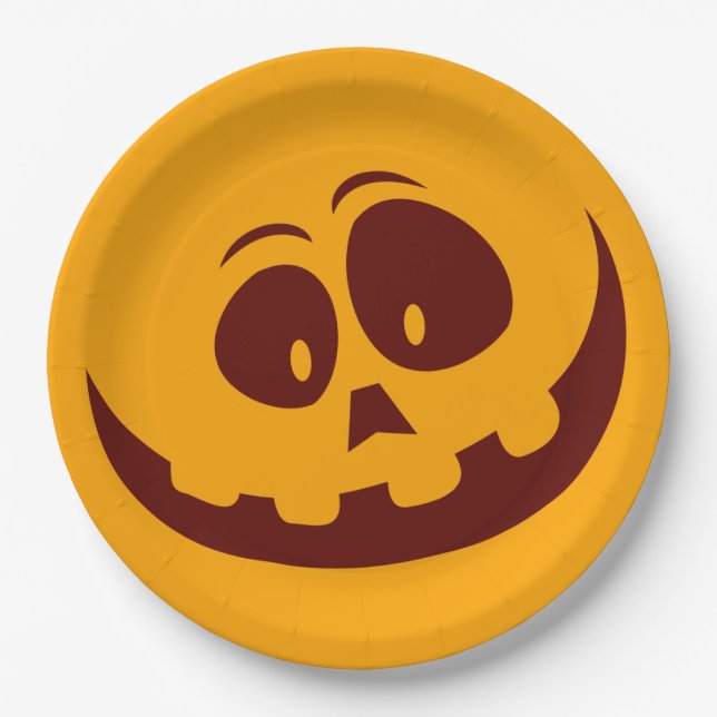 Assiettes En Carton Halloween Smiley Face orange et Brown (Devant)