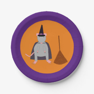 Assiettes En Carton Halloween sorcière rat et chambre