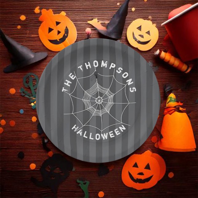 Assiettes En Carton Halloween Spooky Black Spider Web Creepy (Halloween cute spider web custom party paper plate. )