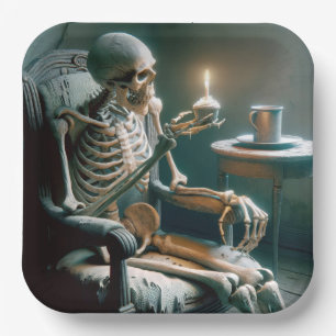 Assiettes En Carton Halloween Squelette d'anniversaire