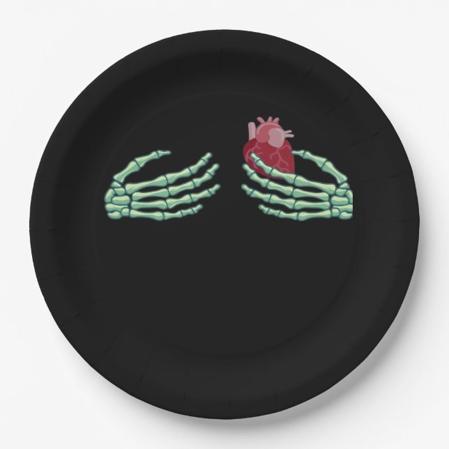Assiettes En Carton Halloween Squelette Mains Avec Coeur Classique (Devant)