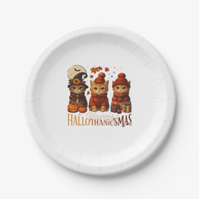 Assiettes En Carton Halloween Thanksgiving Noël Happy HalloThanks (Devant)