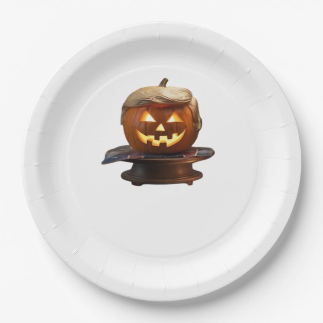 Assiettes En Carton Halloween, Trumpkin Citrouille, Rendre Halloween g (Devant)