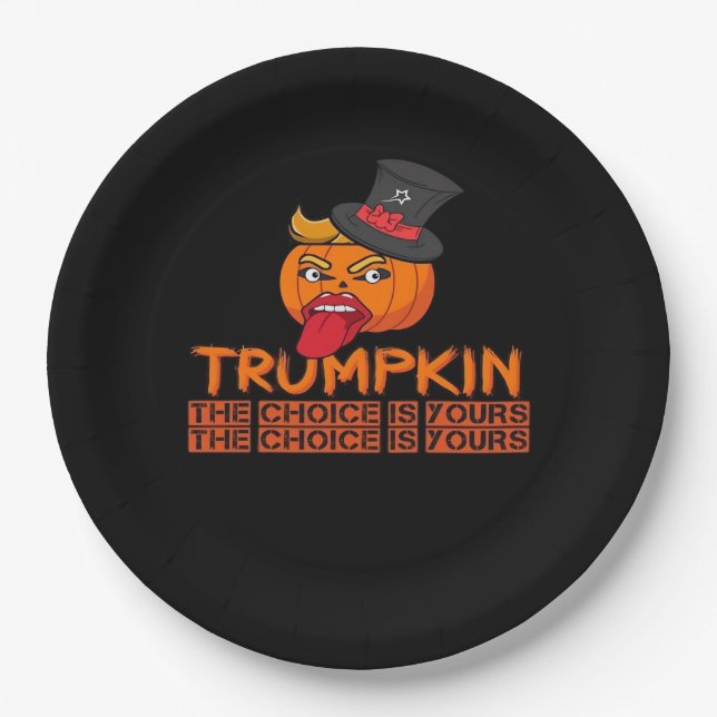 Assiettes En Carton Halloween Trumpkin éffrayant Haut Chapeau et langu (Devant)