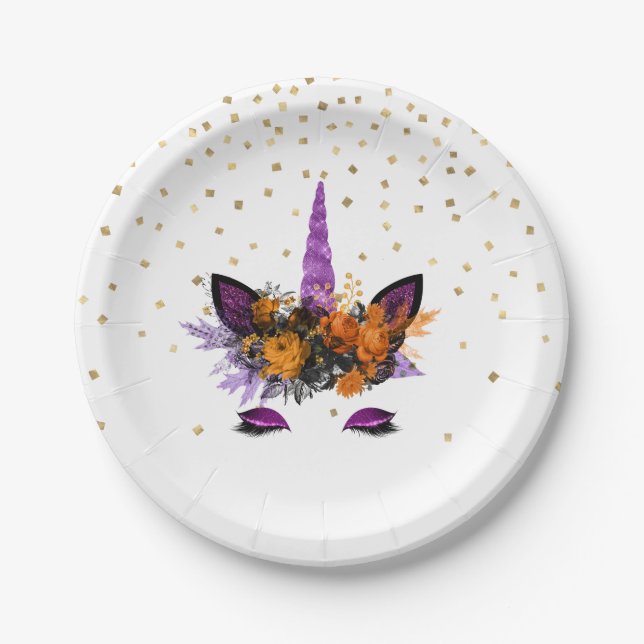 Assiettes En Carton Halloween Unicorn Purple Parties scintillant Party (Devant)