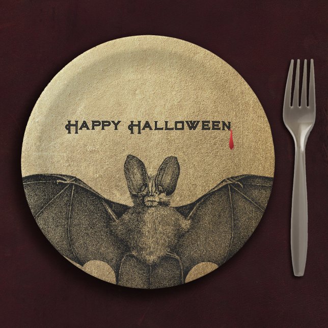 Assiettes En Carton Halloween Vampire Bat Or (Créateur téléchargé)