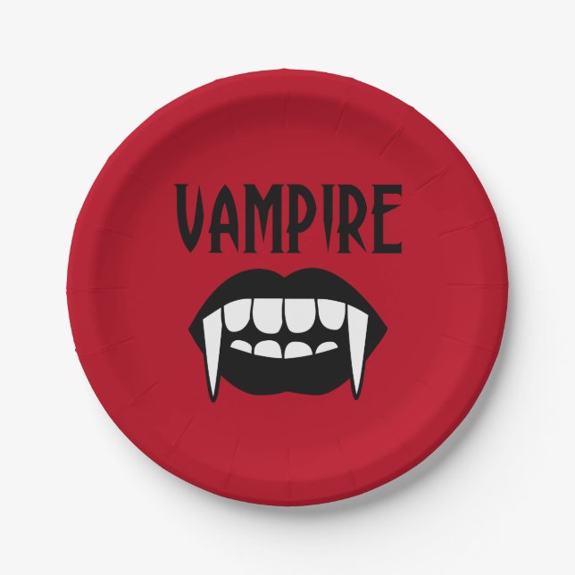 Assiettes En Carton Halloween Vampire Rouge Épouvantable  (Devant)