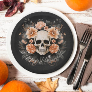 Assiettes En Carton Halloween vintage au crâne floral