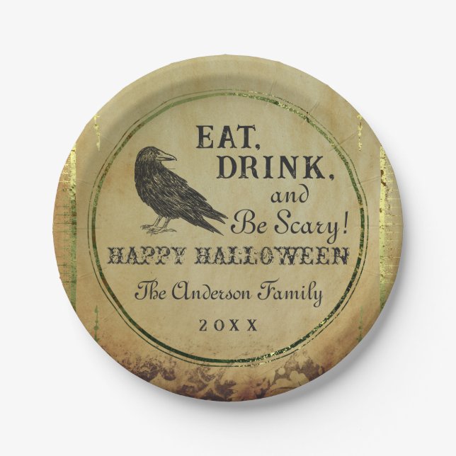 Assiettes En Carton Halloween Vintage éffrayant (Devant)