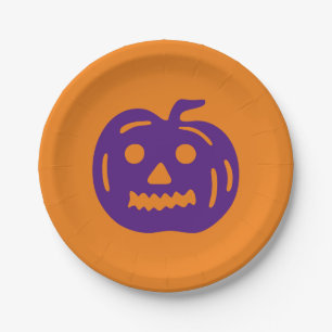 Assiettes En Carton Halloween violet orange Jack-o'-lantern éffrayant
