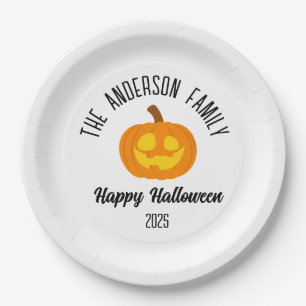 Assiettes En Carton Halloween Visage Citrouille brillant Nom personnal