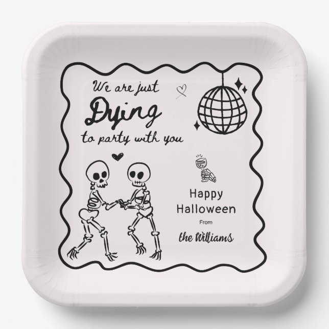 Assiettes En Carton Halloween Whimsical Quirky Hand Drake Skeleton (Recto)