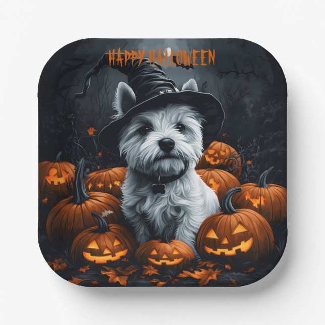 Assiettes En Carton Halloween White Terrier de West Highland (Recto)