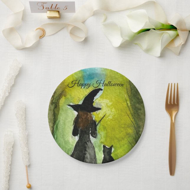 Assiettes En Carton Halloween Witch Black Cat Woman Spells (Mariage)