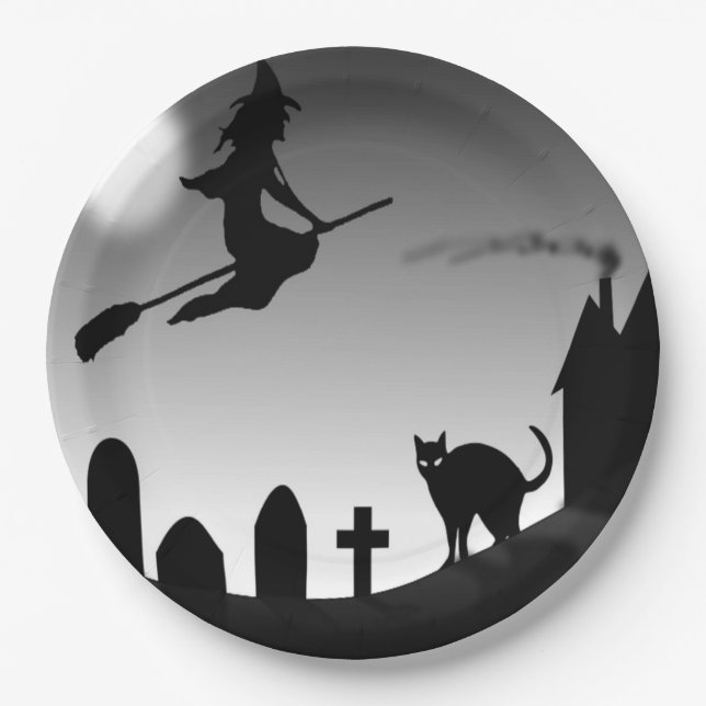 ASSIETTES EN CARTON HALLOWEEN WITCH SILHOUETTE (Devant)