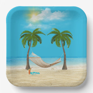 Assiettes En Carton Hamac sur la plage tropicale