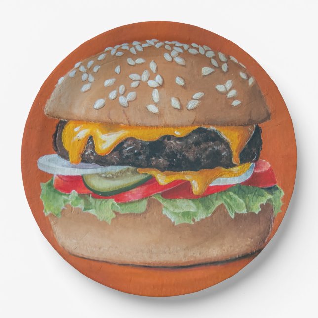 Assiettes En Carton Hamburger Plaques papier illustrées (Devant)