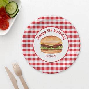 Assiettes En Carton Hamburger Sur Red En vichy Motif Joyeux Anniversai