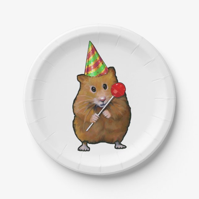 Assiettes En Carton Hamster avec Casquette du Parti et Lollipop, Illus (Devant)